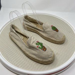 Soludos Cactus Plant Flats Espadrilles 8.5 Shoes Fabric Gardening Vegan Beige